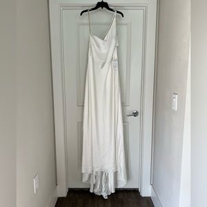 White One-Shoulder Bridal Dress with Draped Bodice